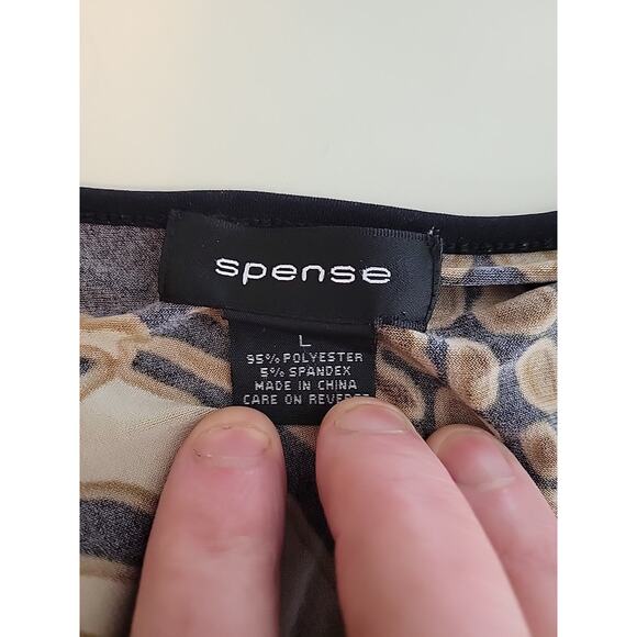 Spense Brown Animal Print LS Faux Wrap V Neck Blouse Women's Large Stretch - Picture 11 of 11